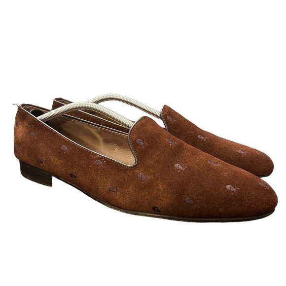 BOW TIE Other - Bow Tie Mens Shoes Brown Skull Formal Velvet Loafer US 11 Smoking Shoes